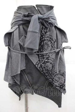 画像1: Ozz oneste / ウエスト巻き風デザインスカート  グレーＸ黒 I-25-09-18-110-OO-SK-HD-ZI