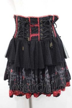 画像1: Ozz Croce / サイド編み上げ&裾プリントスカート  黒Ｘ赤 I-25-09-18-112-OO-SK-HD-ZI