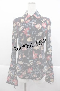 画像1: Ozz On / 植物柄スナップボタンシャツ  黒Ｘ赤Ｘブラウン I-25-09-18-022-OO-BL-HD-ZI