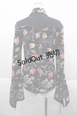 画像2: Ozz On / 植物柄スナップボタンシャツ  黒Ｘ赤Ｘブラウン I-25-09-18-022-OO-BL-HD-ZI