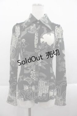 画像1: Ozz On / ペイズリー総柄シャツ  黒ＸグレーＸ白 I-25-09-18-024-OO-BL-HD-ZI