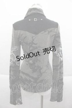 画像2: Ozz oneste / サイドチャイナデザインプリントスナップボタンシャツ  グレーＸ黒Ｘ白 I-25-09-18-025-OO-BL-HD-ZI