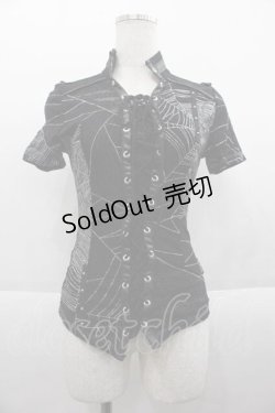 画像1: Ozz Croce / ラメ蜘蛛の巣ハイネック半袖トップス  黒Ｘシルバー I-25-09-18-039-OO-TO-HD-ZI