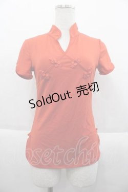 画像1: Ozz On / チャイナデザイン半袖トップス  オレンジ I-25-09-18-042-OO-TO-HD-ZI