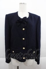 INGEBORG / パールボタンノーカラーツイードジャケット  ネイビー I-25-09-21-044-LO-JA-HD-ZS