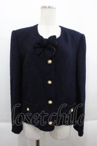 INGEBORG / パールボタンノーカラーツイードジャケット  ネイビー I-25-09-21-044-LO-JA-HD-ZS