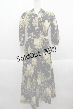 画像1: INGEBORG / 薔薇柄半袖開襟ワンピース  ブラック I-25-09-21-078-LO-OP-HD-ZI