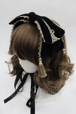 画像1: axes femme kawaii / タッセル付リボンヘッドドレス  黒Ｘゴールド I-25-09-21-097-AX-AC-HD-ZI