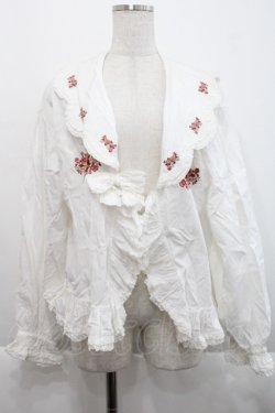 画像1: KETTY / ローズブーケ刺繍スカラップセーラー襟オーバーブラウス  白ｘ赤 I-25-09-21-012-EL-BL-HD-ZI