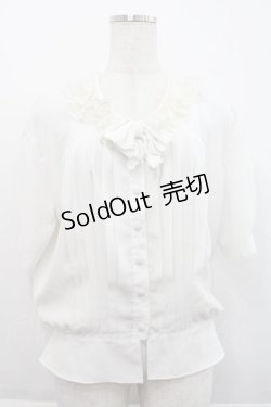 画像1: INGEBORG / レース襟半袖サテンブラウス  ホワイト I-25-09-21-016-LO-BL-HD-ZI