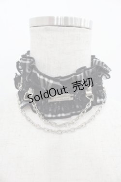 画像1: HN+nois / チェーン&チェックフリルチョーカー  黒Ｘ白チェックＸシルバー I-25-09-24-061-HN-AC-SA-ZI
