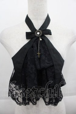 画像1: MARBLE / リボンレースジャボ  黒 I-25-09-24-066-GO-ZA-SA-ZI