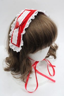 画像1: Nile Perch / 別珍×綿レースヘッドドレス  レッド I-25-09-24-087-LO-ZA-SA-ZI