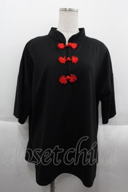 画像1: ACDC RAG / チャイナ半袖カットソー  黒Ｘ赤 I-25-09-24-009-PU-TO-SA-ZI