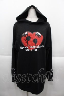 画像1: NieR Clothing / ハート風プリントフードカットソー  黒Ｘ赤Ｘ白 I-25-09-24-011-PU-TO-SA-ZI