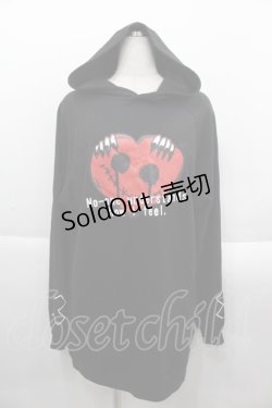 画像1: NieR Clothing / ハート風プリントフードカットソー  黒Ｘ赤Ｘ白 I-25-09-24-011-PU-TO-SA-ZI