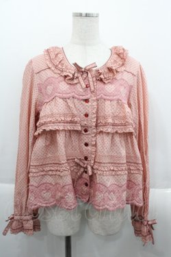 画像1: PINK HOUSE / いちごステッチレース使い水玉プリントブラウス  ピンク I-25-09-24-014-LO-BL-SA-ZI