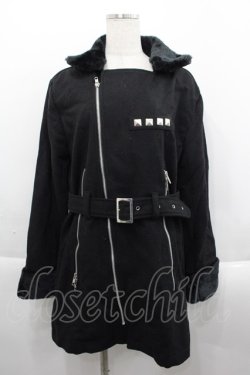 画像1: HELL CAT PUNKS / ボアファー襟コート M 黒Ｘシルバー I-25-09-24-020-PU-CO-SA-ZI