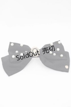 画像1: m petit by misako / NINA`Sパールリボンバレッタ  黒Ｘ白 I-25-09-27-034-LO-AC-SA-ZI