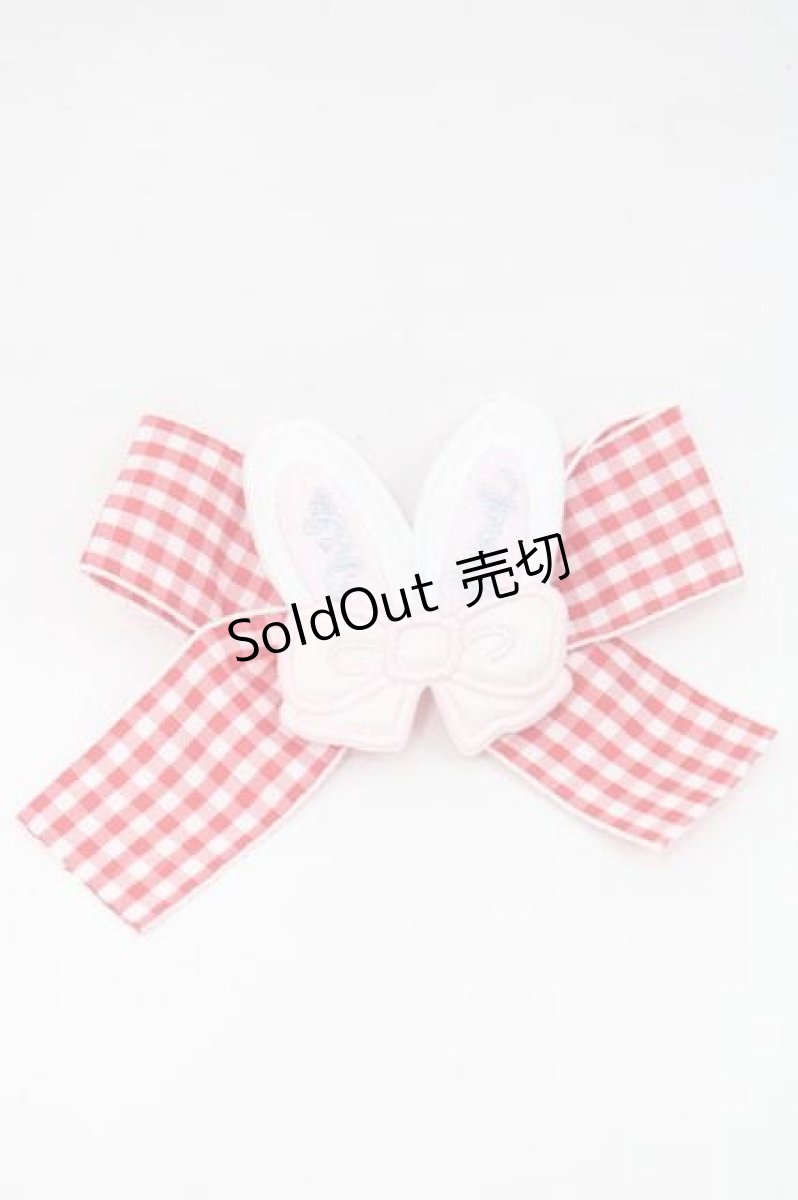 画像1: Nile Perch / うさみみギンガムリボンクリップ  赤Ｘ白 I-25-09-27-046-LO-AC-SA-ZI (1)