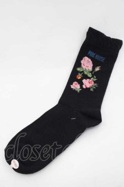 画像1: PINK HOUSE / クレストフラワーモチーフソックス  黒 I-25-09-27-093-LO-ZA-SA-ZI