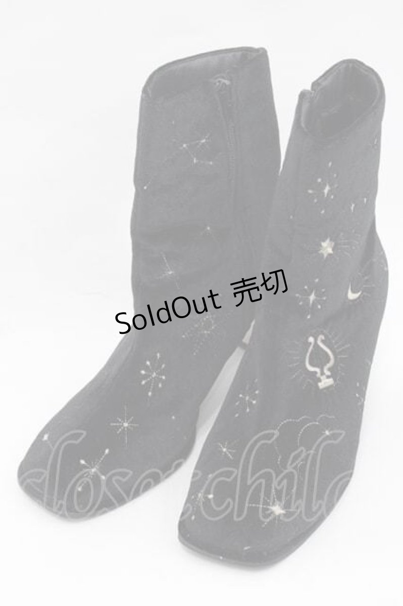 画像1: 【SALE】axes femme POETIQUE / 天体モチーフ刺繍ベロアブーツ M ブラック I-25-09-27-103-AX-SH-SA-ZT386 (1)