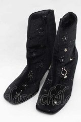 axes femme POETIQUE / 天体モチーフ刺繍ベロアブーツ M ブラック I-25-09-27-103-AX-SH-SA-ZT386
