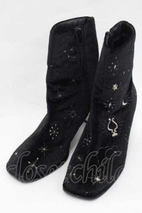 axes femme POETIQUE / 天体モチーフ刺繍ベロアブーツ M ブラック I-25-09-27-103-AX-SH-SA-ZT386