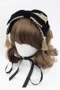 画像1: axes femme kawaii / タッセル付リボンヘッドドレス  黒 I-25-09-27-016-AX-AC-SA-ZI