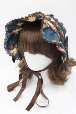 画像1: axes femme kawaii / アンティークローズ柄ハーフボンネット  グリーン I-25-09-27-019-AX-AC-SA-ZI