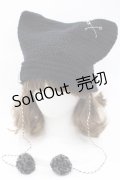 NieR Clothing / ポンポン×安ピン付き猫耳ニットキャップ  ブラック I-25-09-27-025-PU-AC-SA-ZI