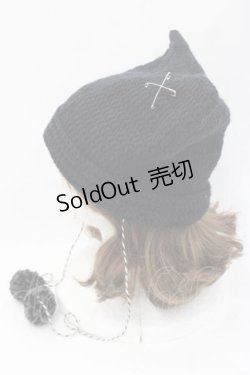 画像3: NieR Clothing / ポンポン×安ピン付き猫耳ニットキャップ  ブラック I-25-09-27-025-PU-AC-SA-ZI