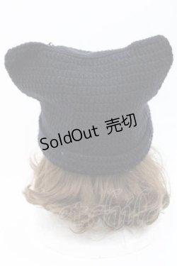 画像4: NieR Clothing / ポンポン×安ピン付き猫耳ニットキャップ  ブラック I-25-09-27-025-PU-AC-SA-ZI
