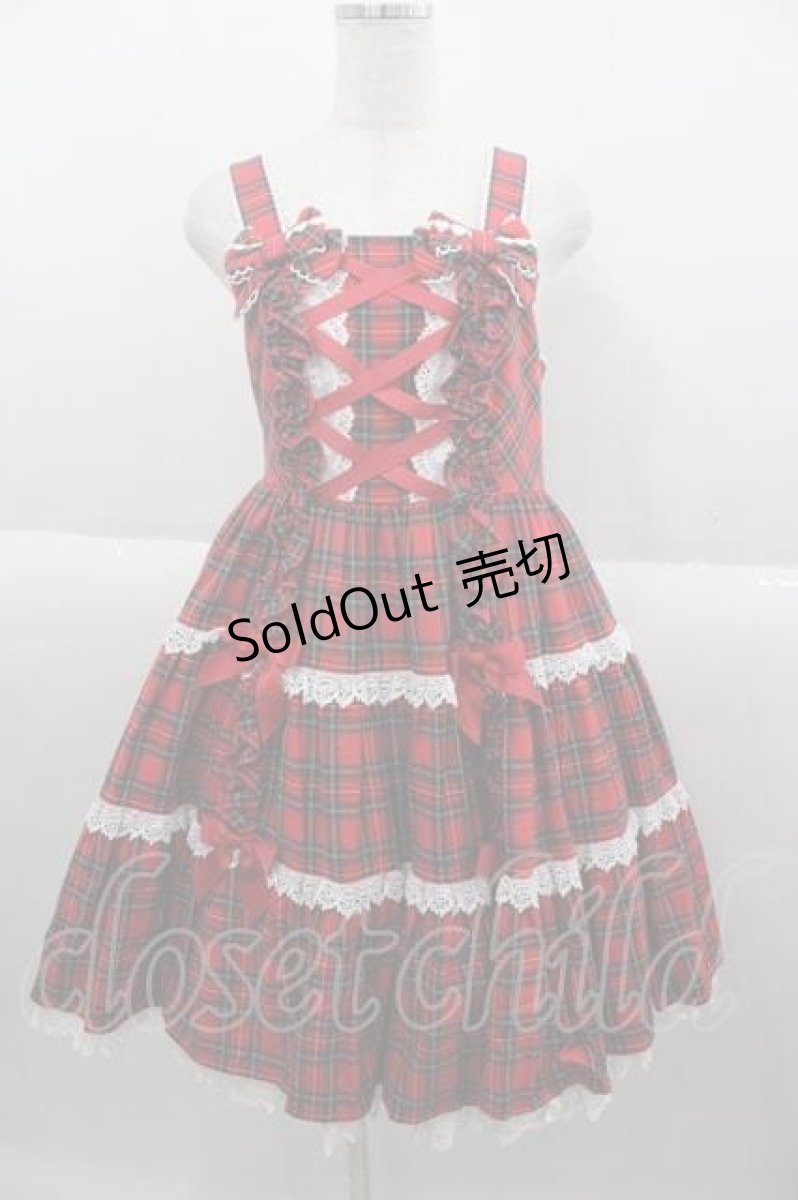 画像1: Angelic Pretty / タータンチェック肩リボンジャンパースカート  赤チェック I-25-09-30-061-AP-OP-SA-ZI (1)