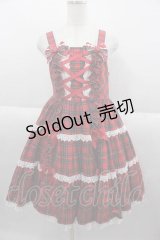 Angelic Pretty / タータンチェック肩リボンジャンパースカート  赤チェック I-25-09-30-061-AP-OP-SA-ZI