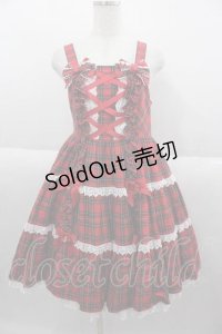 Angelic Pretty / タータンチェック肩リボンジャンパースカート  赤チェック I-25-09-30-061-AP-OP-SA-ZI