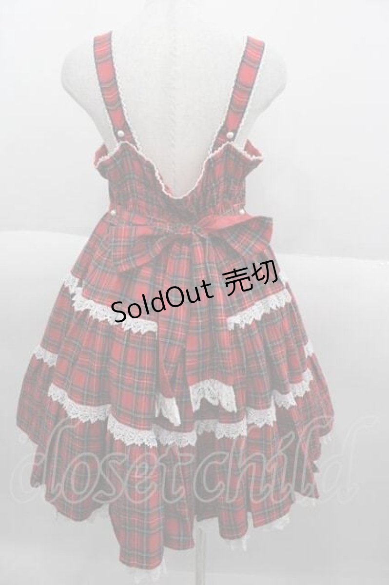画像2: Angelic Pretty / タータンチェック肩リボンジャンパースカート  赤チェック I-25-09-30-061-AP-OP-SA-ZI (2)