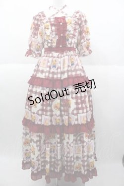 画像1: axes femme kawaii / ベアズベーカリー柄ロングワンピース M ボルドー I-25-09-30-065-AX-OP-SA-ZI