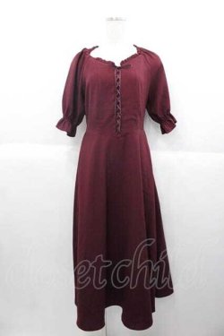 画像1: F&A / フロントレースアップパフスリーブワンピース  ボルドー I-25-09-30-085-LO-OP-SA-ZI