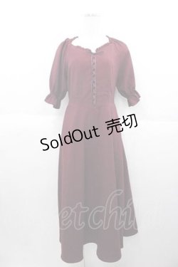 画像1: F&A / フロントレースアップパフスリーブワンピース  ボルドー I-25-09-30-085-LO-OP-SA-ZI