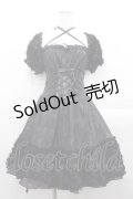 FRILL / 薔薇モチーフ半袖ワンピース  黒 I-25-09-30-101-HN-OP-SA-ZI