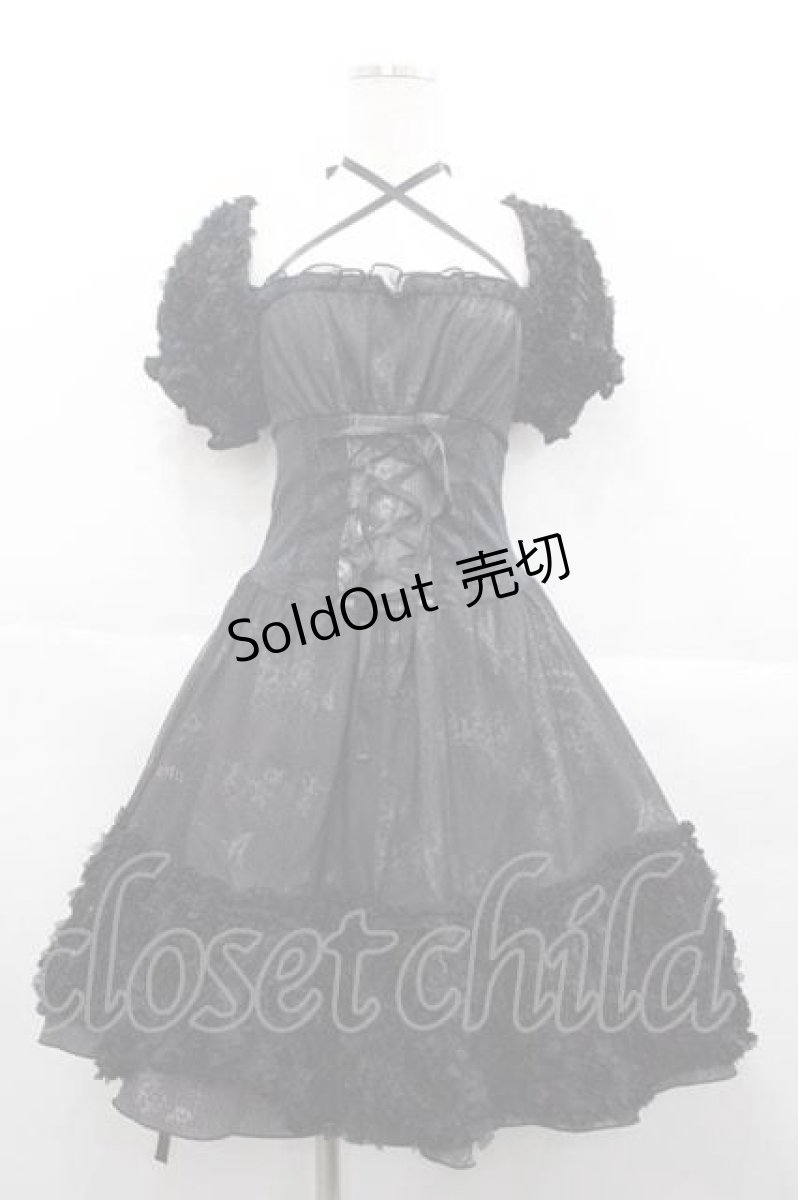 画像1: FRILL / 薔薇モチーフ半袖ワンピース  黒 I-25-09-30-101-HN-OP-SA-ZI (1)