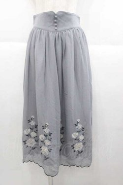 画像1: an another angelus / ローズ刺繍シフォンスカート  ブルーグレイ I-25-09-30-106-CA-SK-SA-ZI