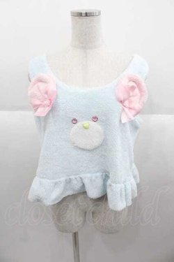 画像1: Nile Perch / くまさんボアノースリーブトップス  サックスＸピンク I-25-09-30-021-LO-TO-SA-ZI