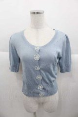 an another angelus / フラワーレース半袖ニットカーディガン  サックス I-25-09-30-030-CA-TO-SA-ZI