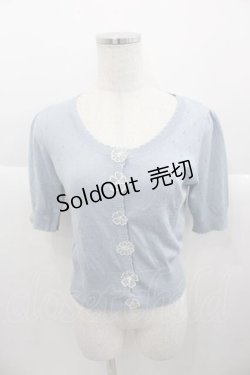 画像1: an another angelus / フラワーレース半袖ニットカーディガン  サックス I-25-09-30-030-CA-TO-SA-ZI