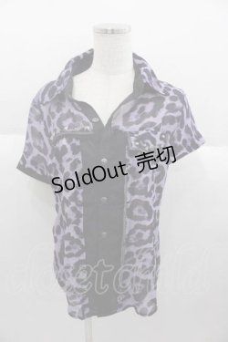 画像1: SEX POT ReVeNGe / レオパードシースルー半袖ブラウス M パープルｘ黒 I-25-09-30-034-SP-BL-SA-ZI