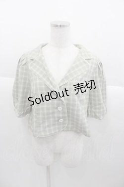 画像1: Fi.n.t / チェック柄パフスリーブショートジャケット  グリーン×ホワイト I-25-09-30-037-CA-JA-SA-ZI