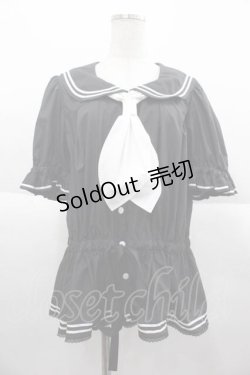 画像1: metamorphose / セーラーギャザーブラウス 1 黒ｘ白 I-25-10-04-045-ME-BL-SA-ZI