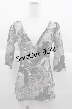 画像1: Ozz oneste / 和柄総プリントカットソー  グレー I-25-10-04-055-OO-TO-HR-ZI